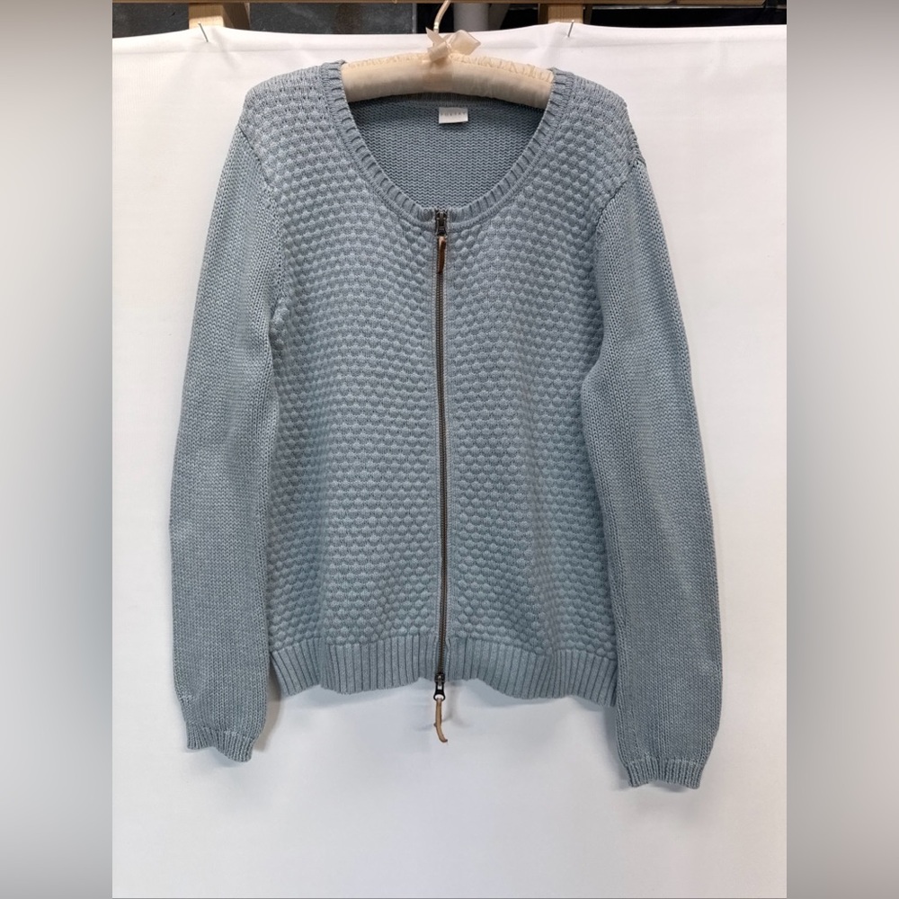 Poetry Woman Cardigan Sz US 14 Dusty Blue Cotton Honeycomb Full 2Way‎ Zip Jumper